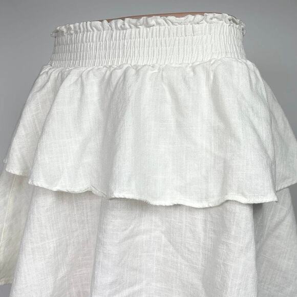 Princess Polly White Linen Tiered Layered Smocked Ruffle Peasant Mini Skirt Sz 4 - Picture 5 of 7